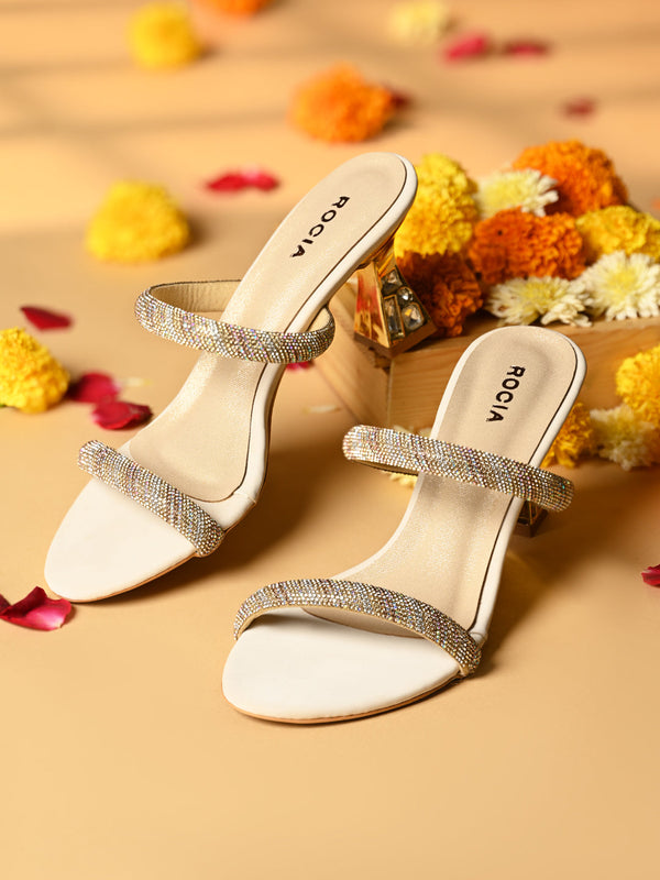 Rocia By Regal Gold Women Diamond Studded Jeweled Heel Stilettos