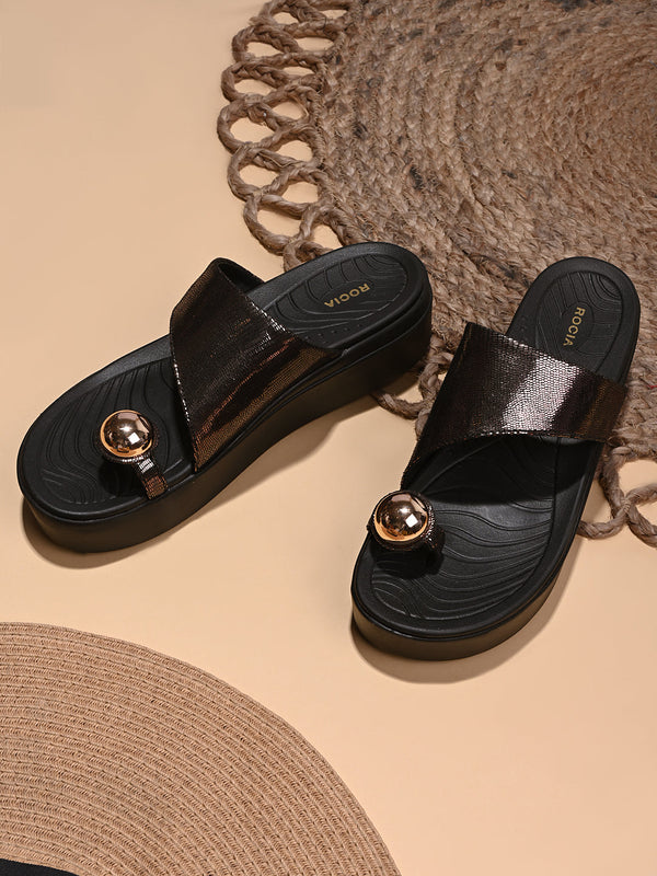 Rocia By Regal Gun Metal Women One Toe Trendy Platforms