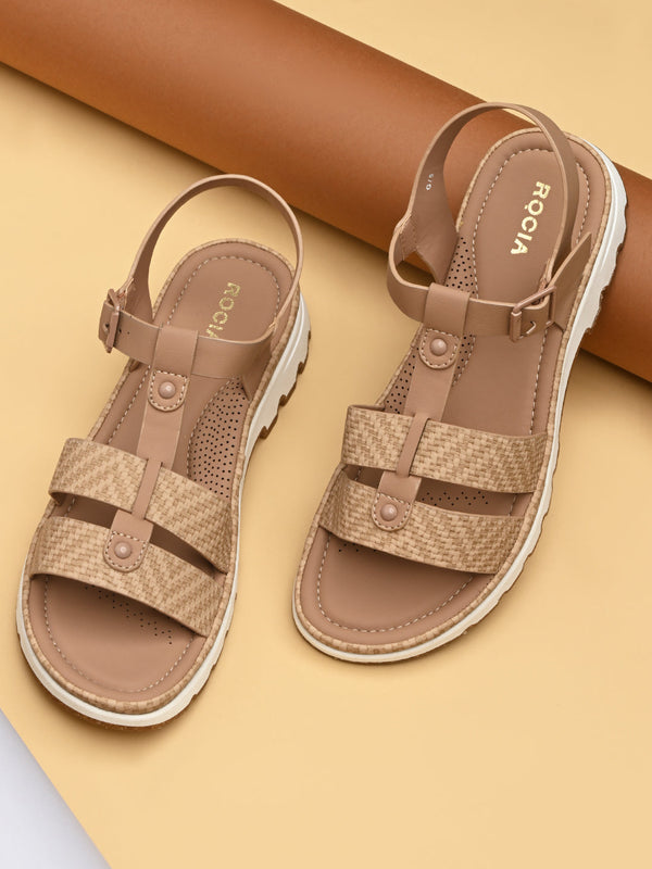 Rocia By Regal Beige Women T-Strap Flat Sandals