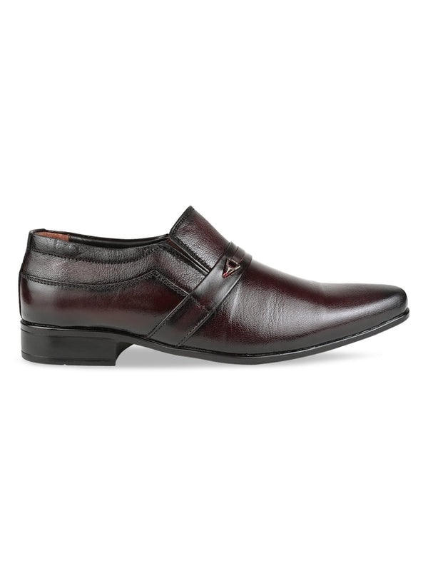 Regal Maroon Men Textured Leather Formal Slip Ons