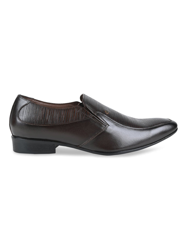 Regal Brown Men Textured Leather Slip Ons