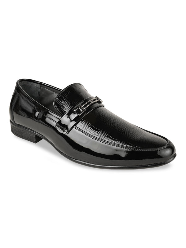 Regal Black Men Textured Patent Slip Ons