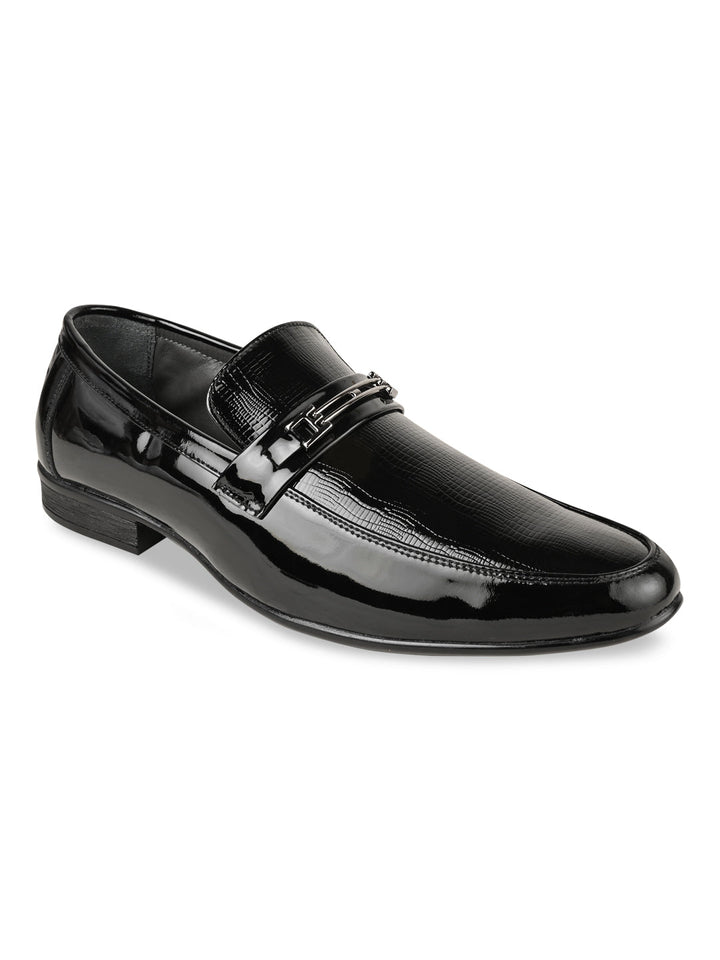 Regal Black Men Textured Patent Slip Ons