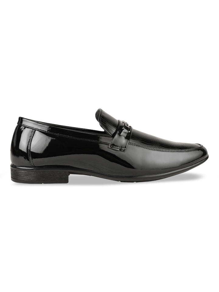 Regal Black Men Textured Patent Slip Ons