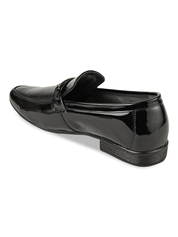 Regal Black Men Textured Patent Slip Ons