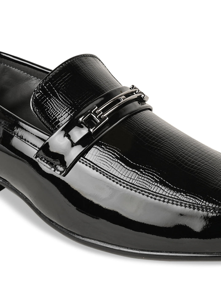 Regal Black Men Textured Patent Slip Ons