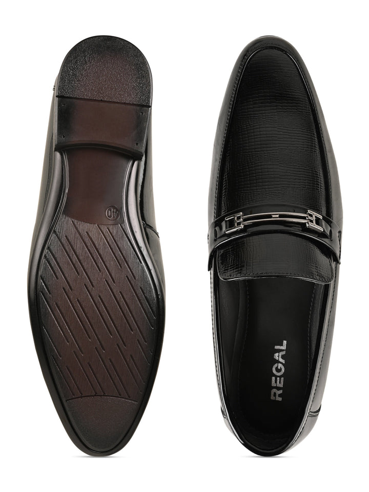 Regal Black Men Textured Patent Slip Ons