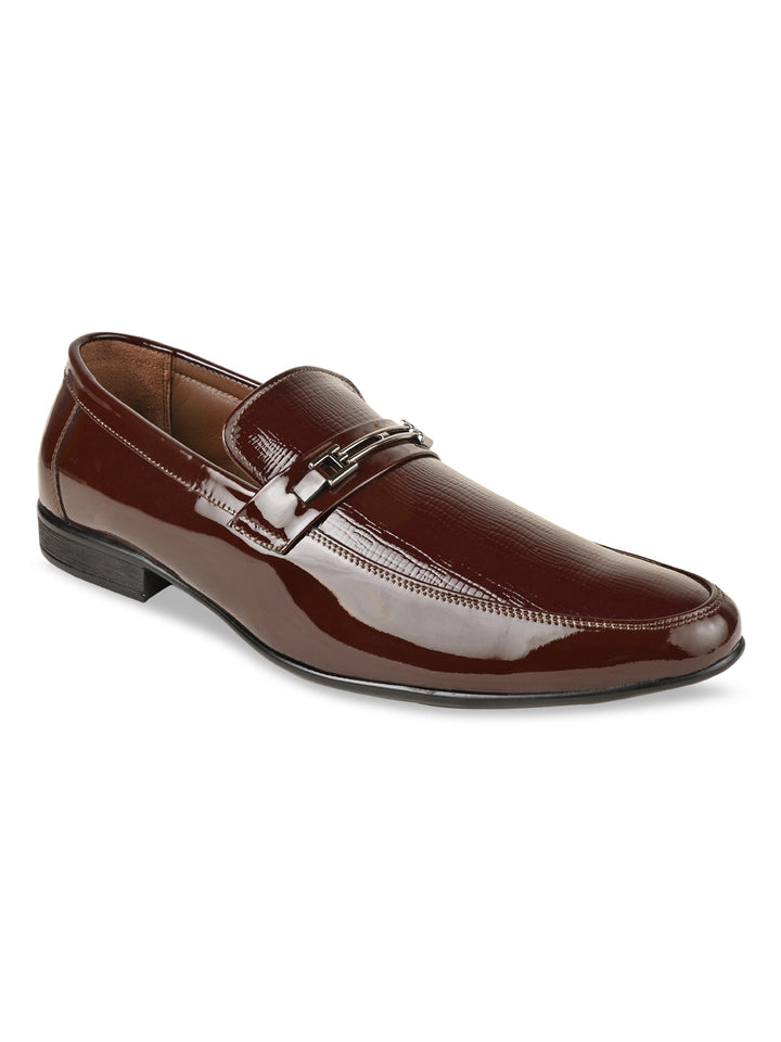 Regal Maroon Men Textured Patent Slip Ons