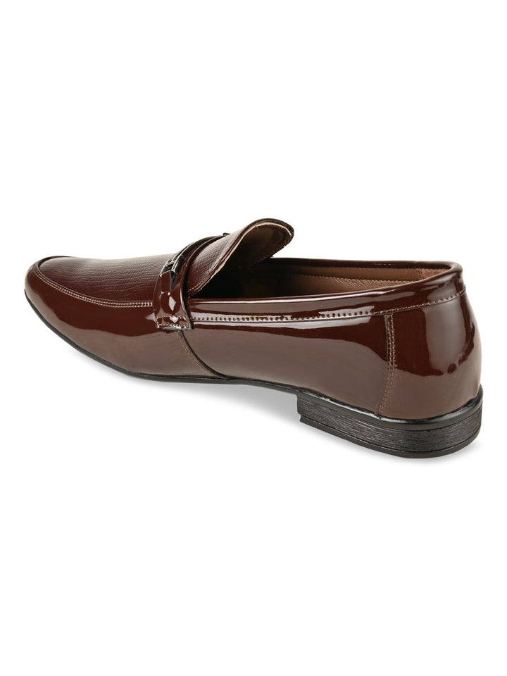 Regal Maroon Men Textured Patent Slip Ons