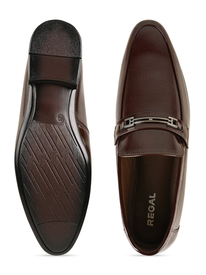 Regal Maroon Men Textured Patent Slip Ons