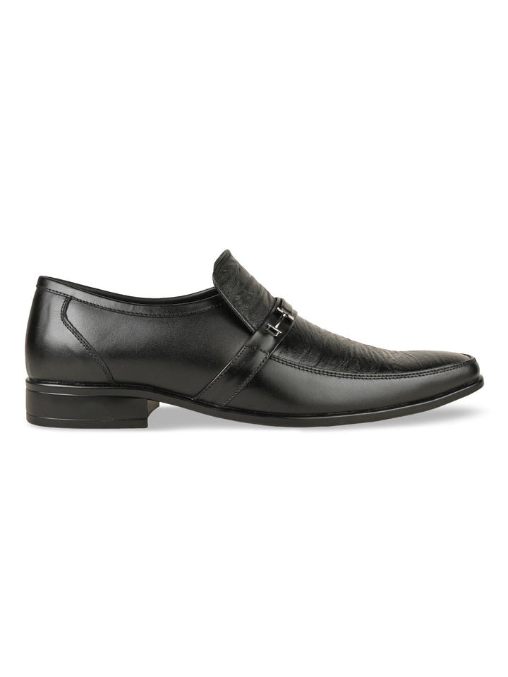 Regal Black Men Textured Leather Slip Ons