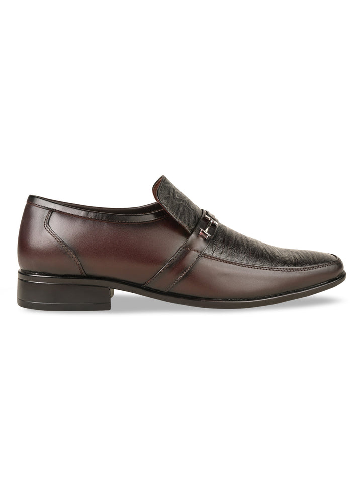 Regal Maroon Men Textured Leather Slip Ons