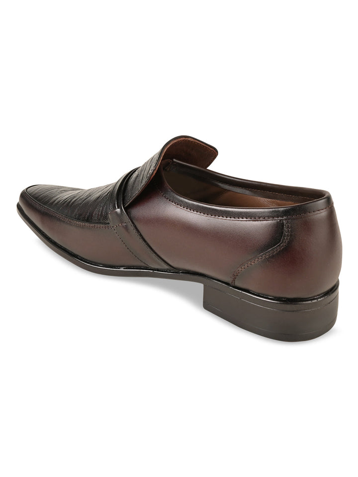 Regal Maroon Men Textured Leather Slip Ons