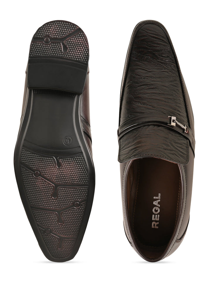 Regal Maroon Men Textured Leather Slip Ons