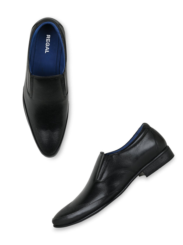 Regal Black Men Leather Slip Ons