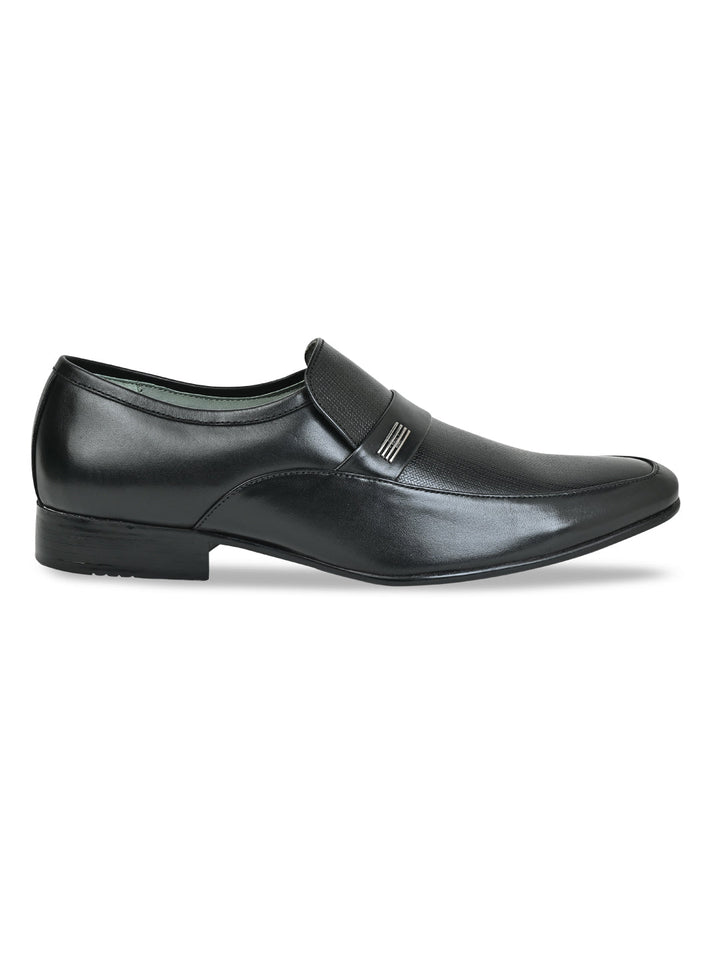 Regal Black Men Formal Textured Leather Slip Ons