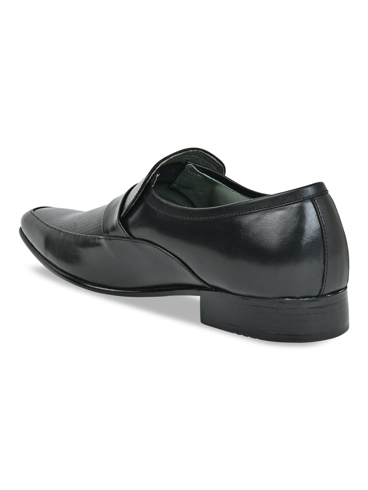 Regal Black Men Formal Textured Leather Slip Ons