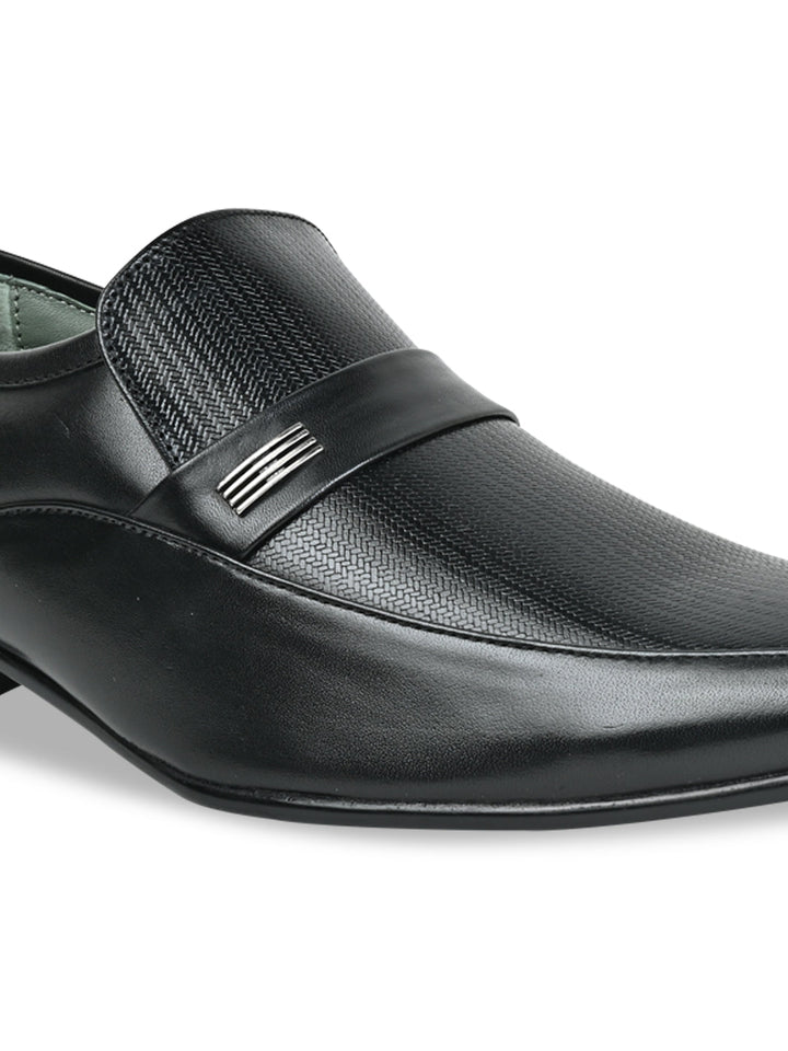 Regal Black Men Formal Textured Leather Slip Ons