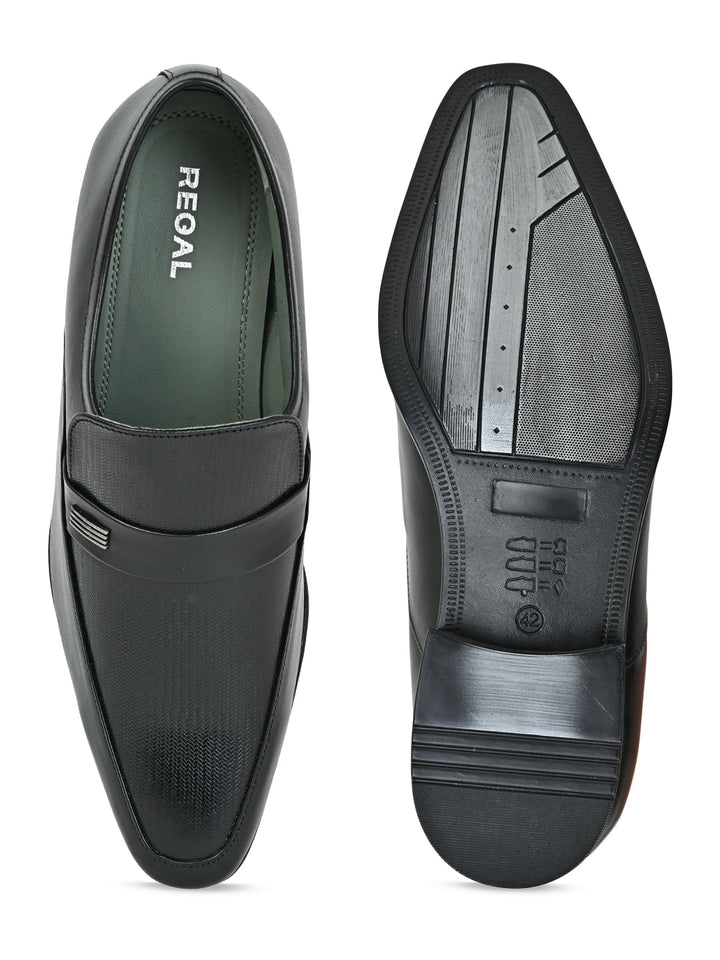 Regal Black Men Formal Textured Leather Slip Ons