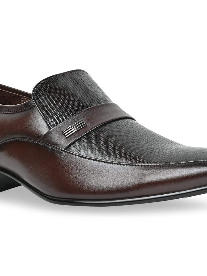 Regal Maroon Men Formal Textured Leather Slip Ons