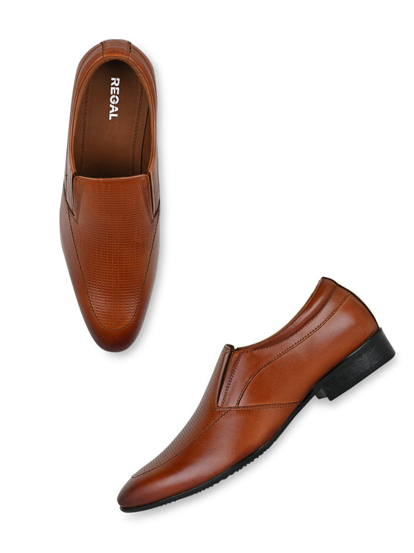 Regal Tan Men Laser Cut Leather Slip Ons