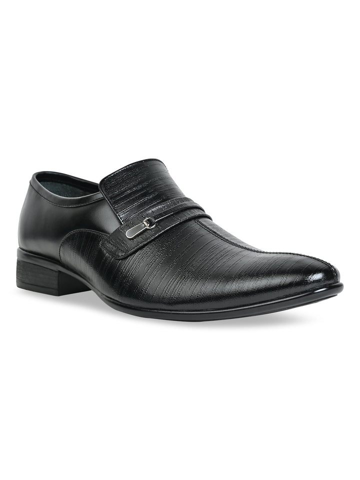 Regal Black Men Formal Textured Leather Slip Ons