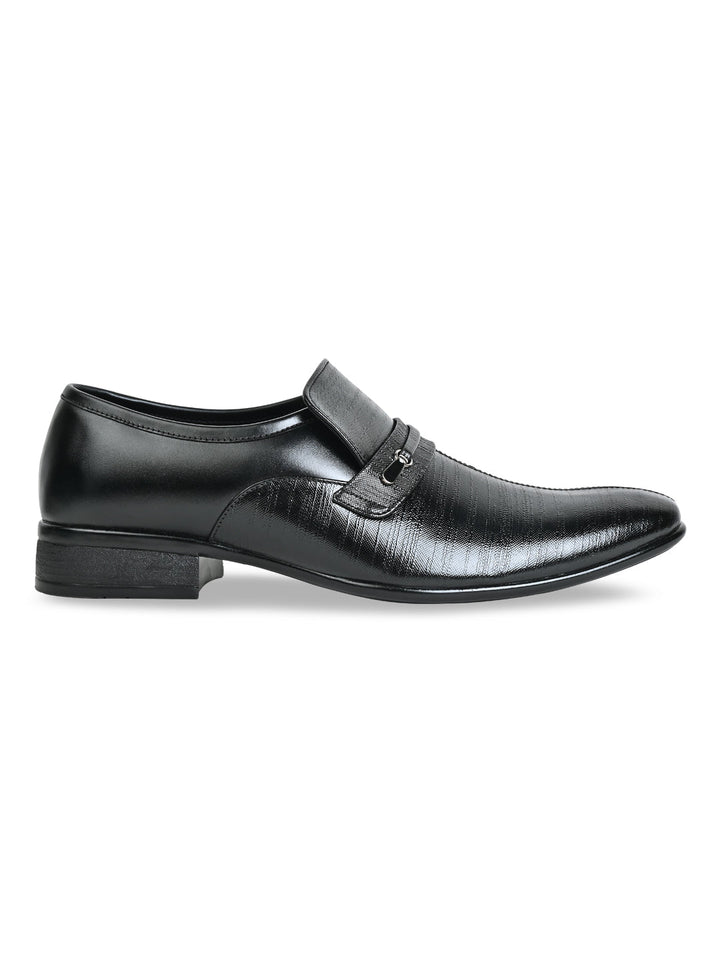 Regal Black Men Formal Textured Leather Slip Ons