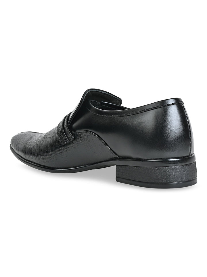 Regal Black Men Formal Textured Leather Slip Ons