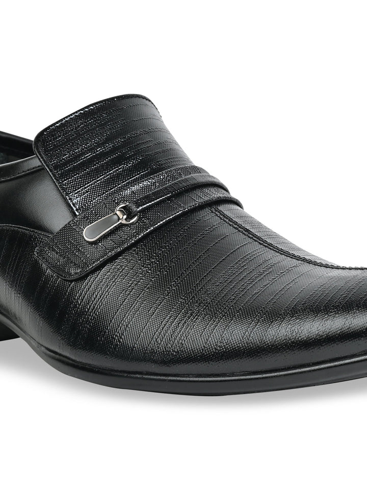 Regal Black Men Formal Textured Leather Slip Ons