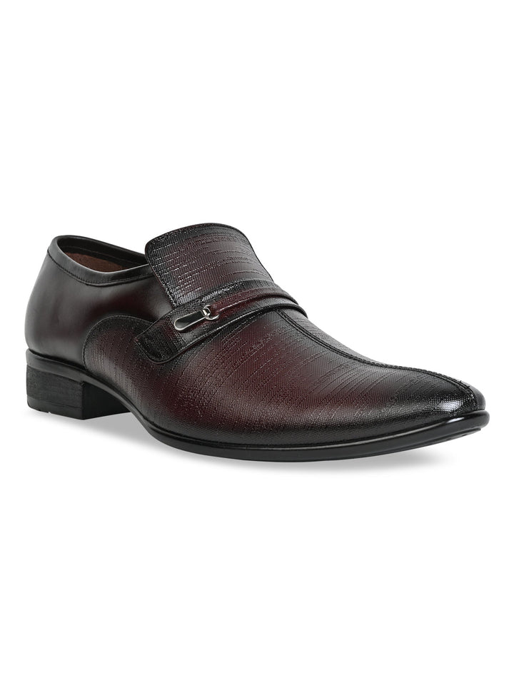Regal Maroon Men Formal Textured Leather Slip Ons
