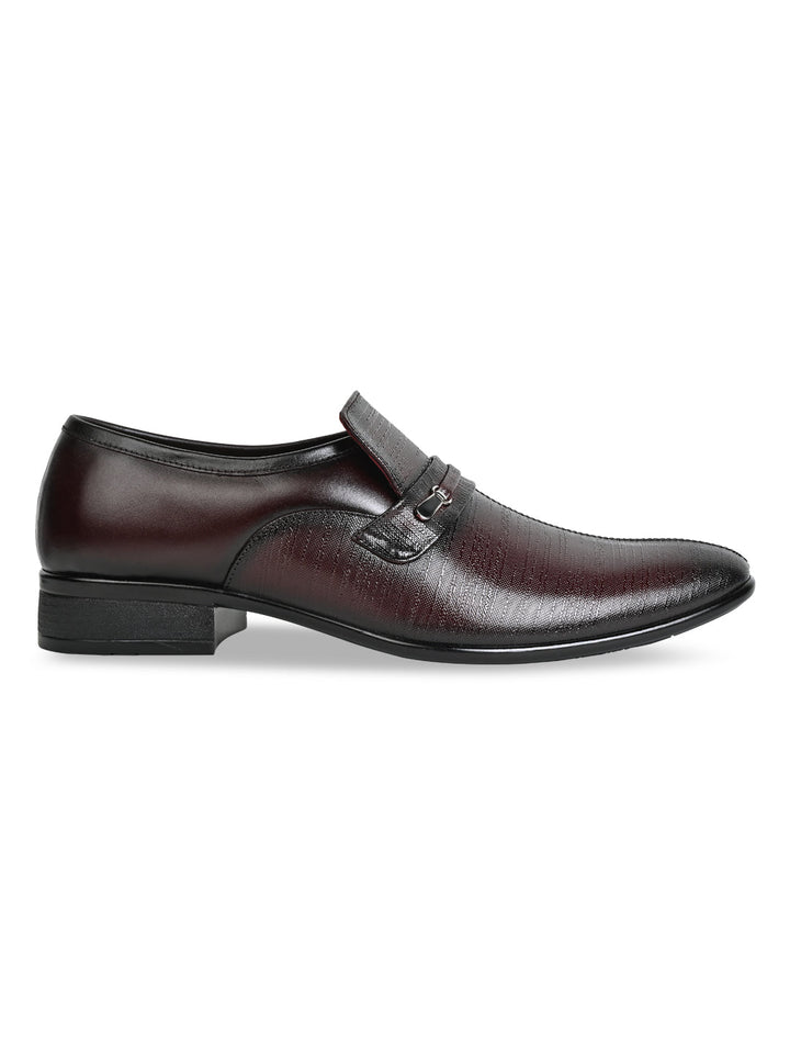 Regal Maroon Men Formal Textured Leather Slip Ons