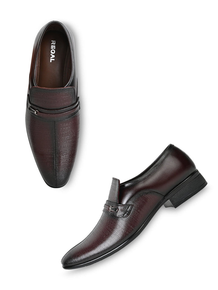 Regal Maroon Men Formal Textured Leather Slip Ons