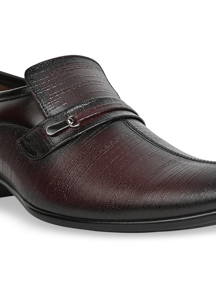 Regal Maroon Men Formal Textured Leather Slip Ons