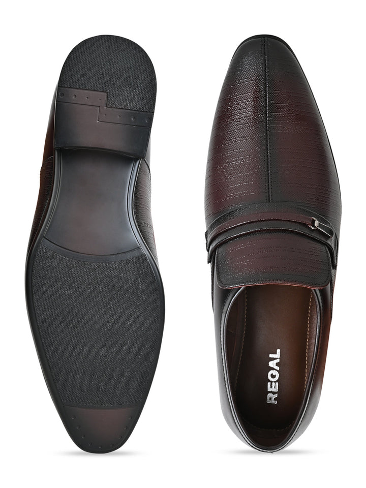 Regal Maroon Men Formal Textured Leather Slip Ons