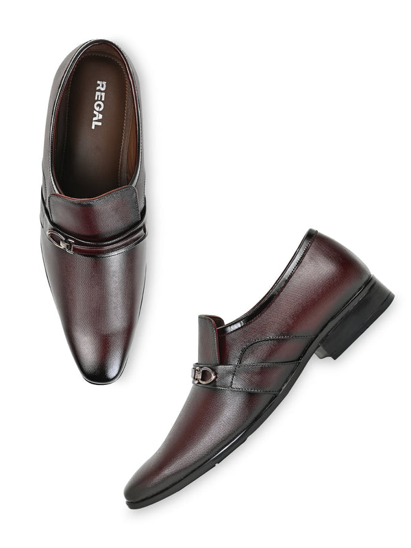 Regal Maroon Men Formal Textured Leather Slip Ons