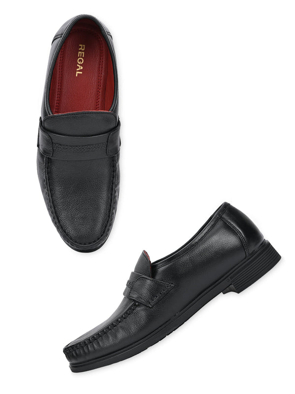 Regal Black Men Leather Saddle Slip Ons