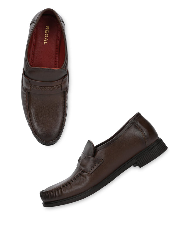 Regal Brown Men Leather Saddle Slip Ons