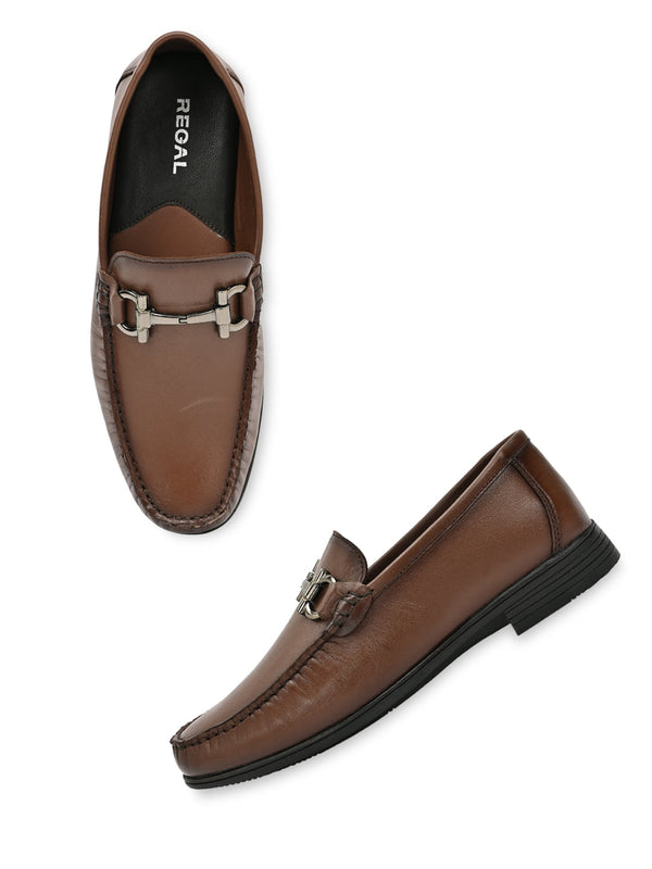 Regal Brown Men Leather Buckled Slip Ons