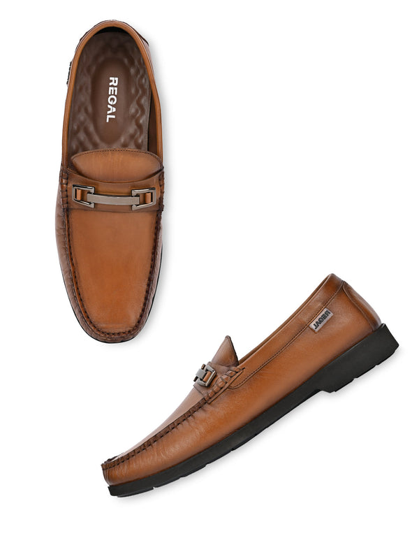 Regal Tan Men Casual Leather Buckled Slip Ons
