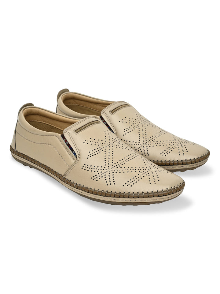 Regal Beige Men Casual Laser Cut Slip Ons