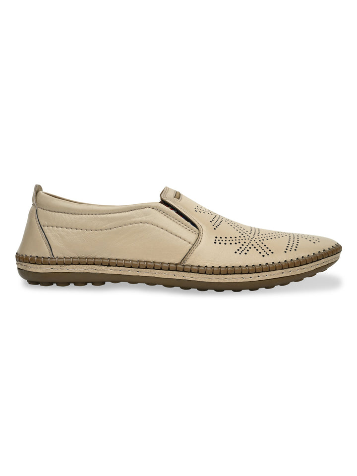 Regal Beige Men Casual Laser Cut Slip Ons
