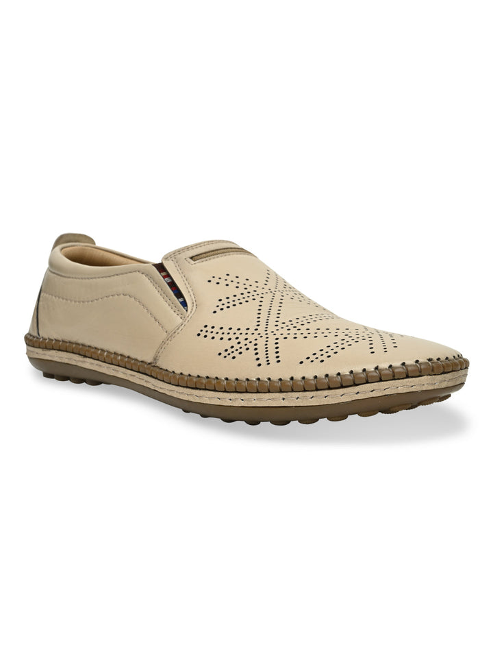 Regal Beige Men Casual Laser Cut Slip Ons