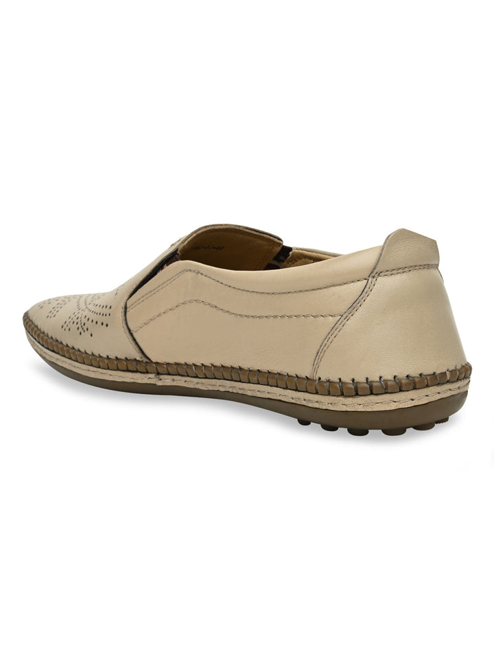 Regal Beige Men Casual Laser Cut Slip Ons