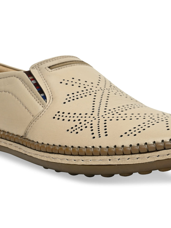 Regal Beige Men Casual Laser Cut Slip Ons
