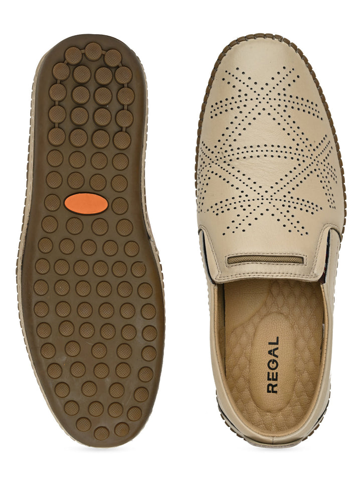 Regal Beige Men Casual Laser Cut Slip Ons