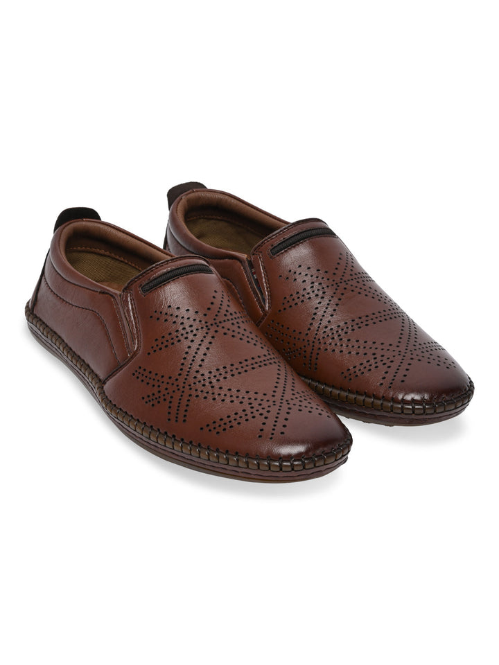 Regal Tan Men Casual Laser Cut Slip Ons