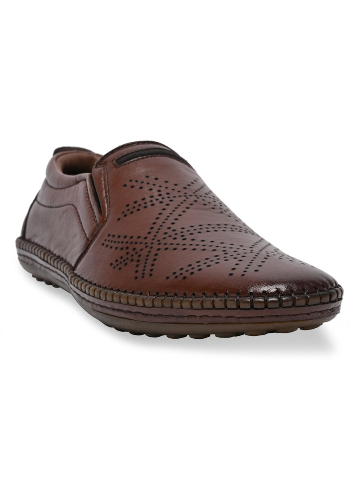 Regal Tan Men Casual Laser Cut Slip Ons
