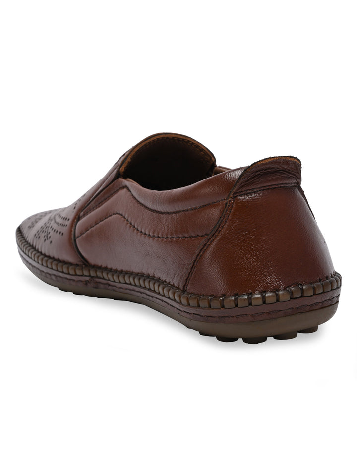 Regal Tan Men Casual Laser Cut Slip Ons