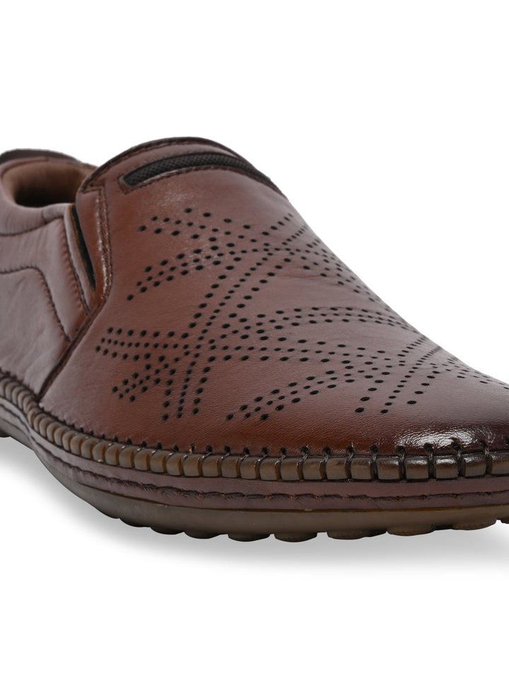 Regal Tan Men Casual Laser Cut Slip Ons