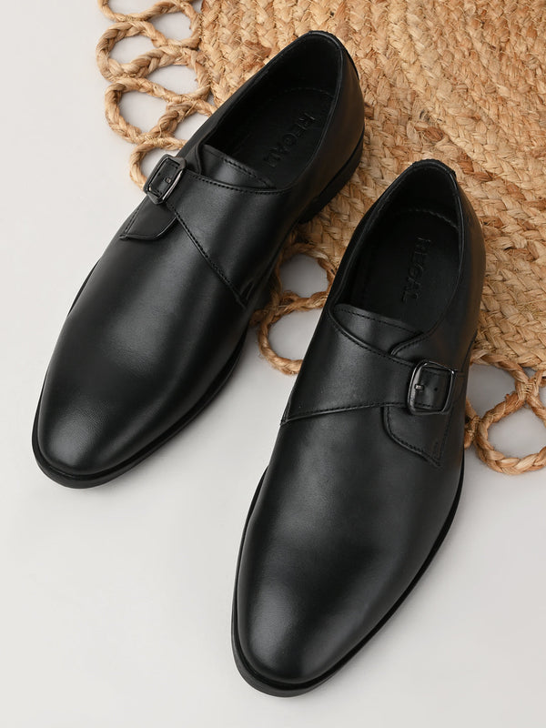 Regal Black Men Leather Single Monks